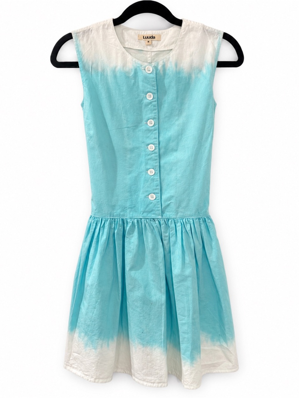 Luuda Cotton Dip-Dye Ombré Mini Dress - Aqua Blue & White - Size M